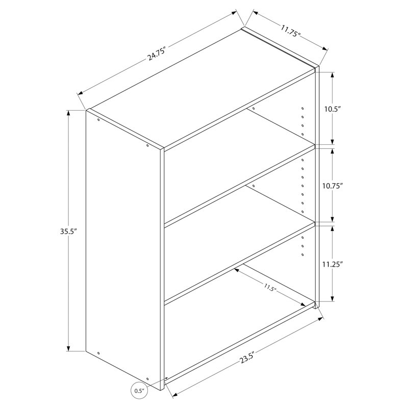 4 niveaux, H 36 po, stratifié gris, bibliothèque, bibliothèque, transitionnel, chambre à coucher, bureau, peu encombrant, finition élégante, 2 tablettes réglables, assemblage requis