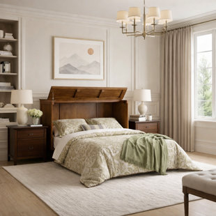 Queen Solid Wood Storage Murphy Bed with Mattress and Power Outlets