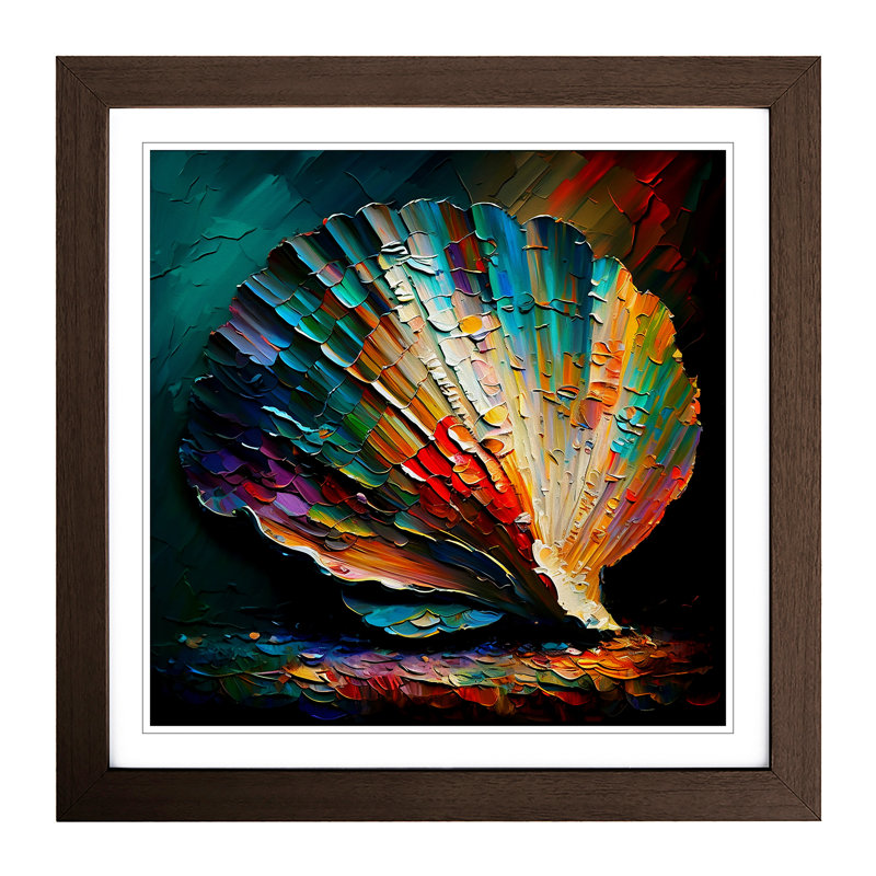 Seashell Palette Knife Painting - Framed Print, Walnut