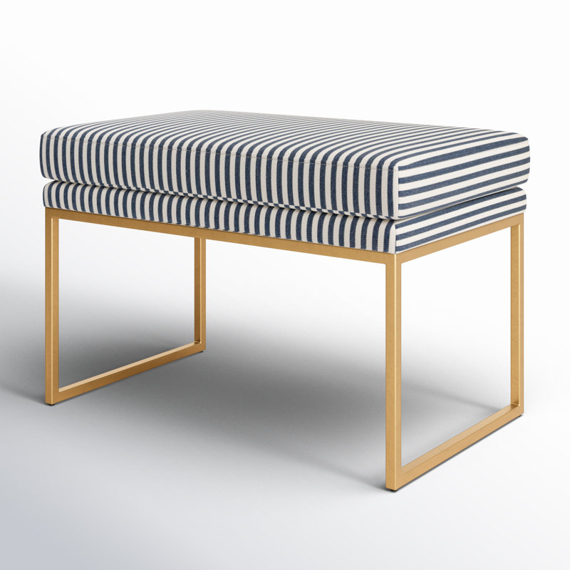 Shanta Upholstered Ottoman, Navy Stripe