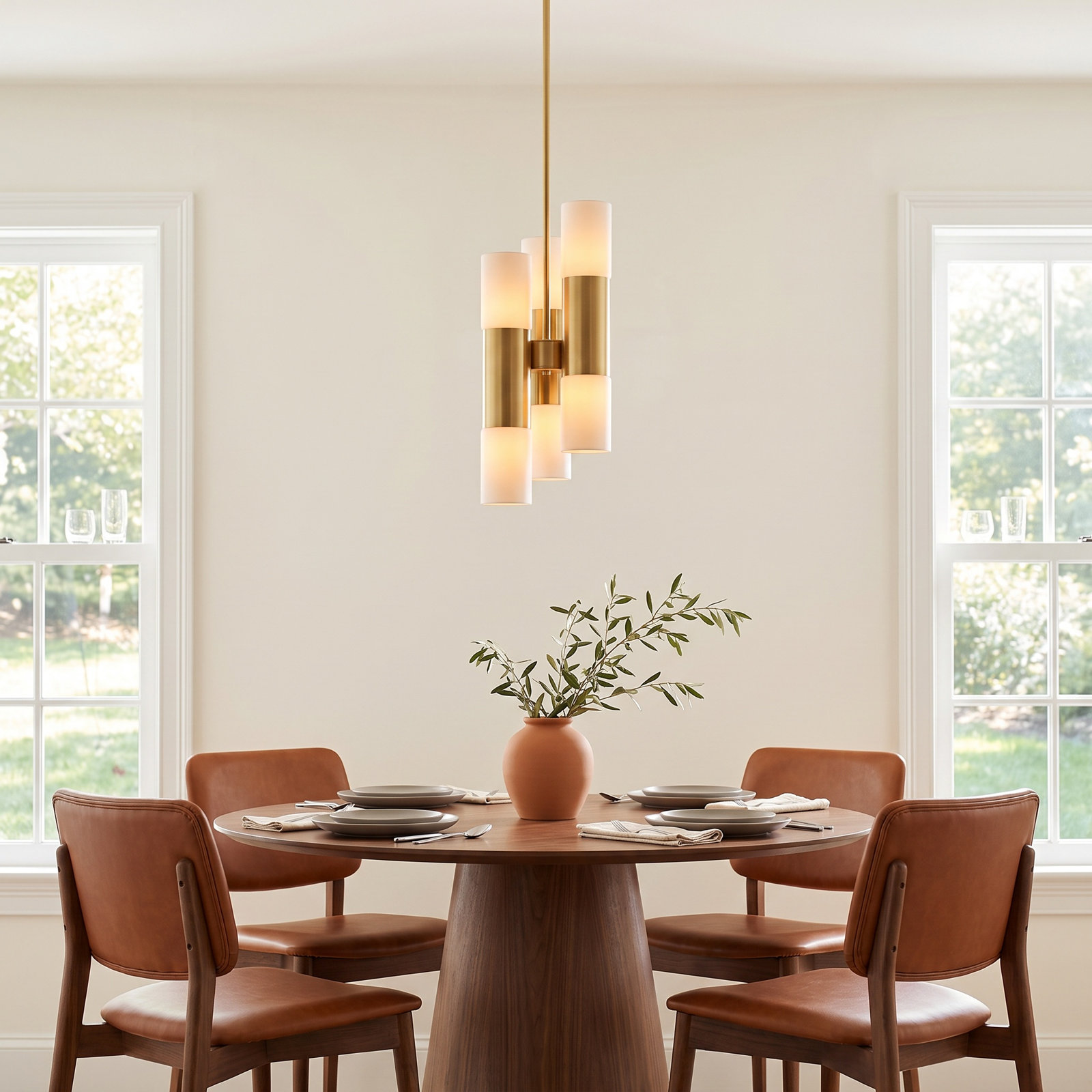 Otto 6 - Light Cylinder Chandelier, Aged Brass