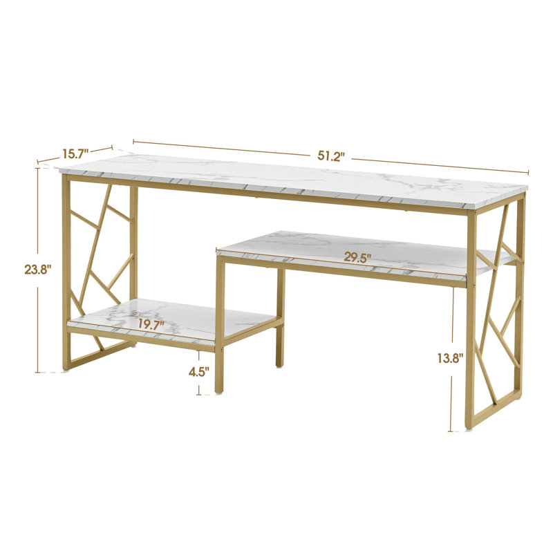 White Sofa Table, Narrow Entryway Table With Storage Shelf, Faux Marble Top Console Table
