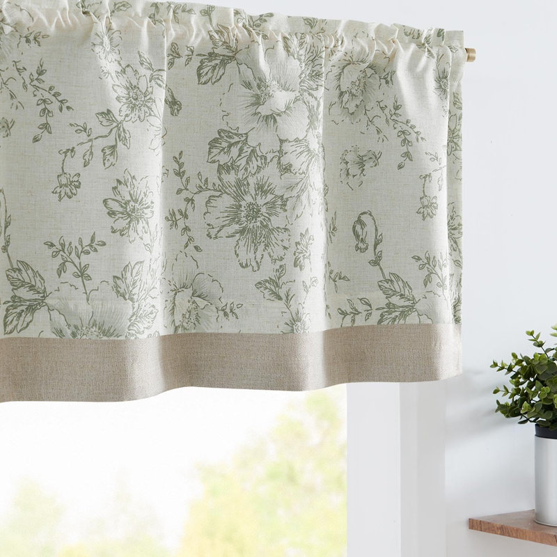 Daeun Rustic Floral Valance Double Layer Blackout Valance, Green/Beige, 50" W x 18" L