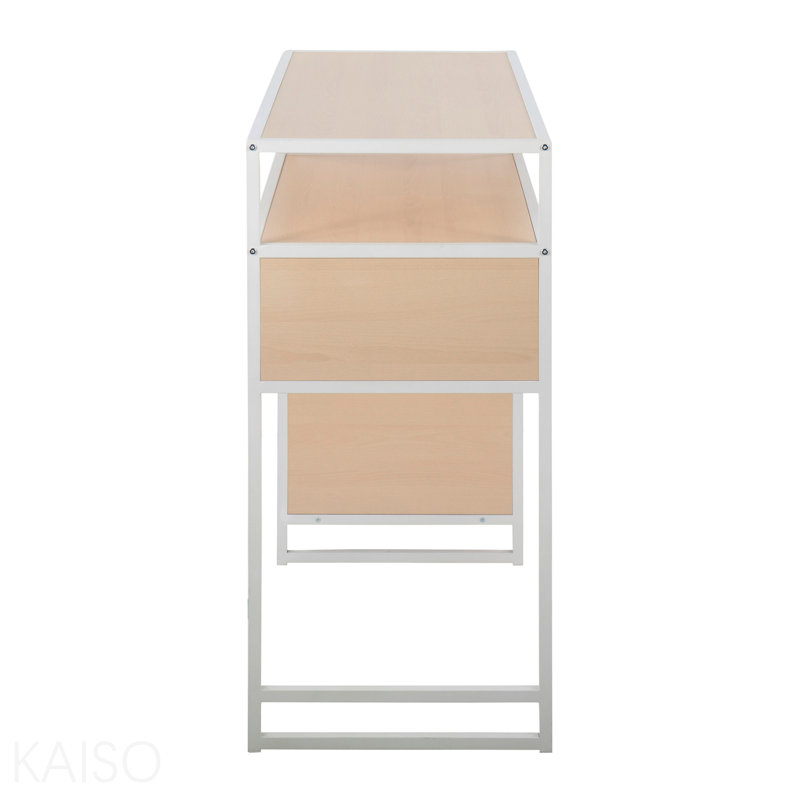 Table à hauteur de bar avec espace de rangement en métal blanc et bois naturel, Blanc / Naturel