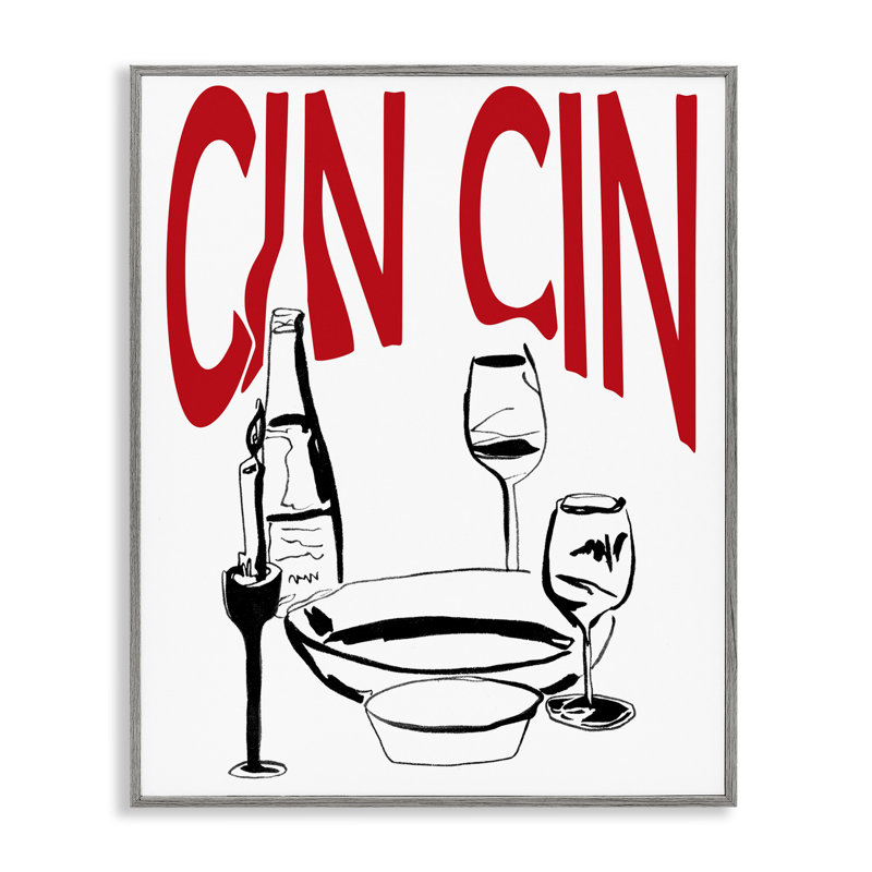  Cin Cin Wine Glasses White Framed Giclee Art by Melissa Wang, H 14 po x l 11 po, Estampe numérique Farmhouse