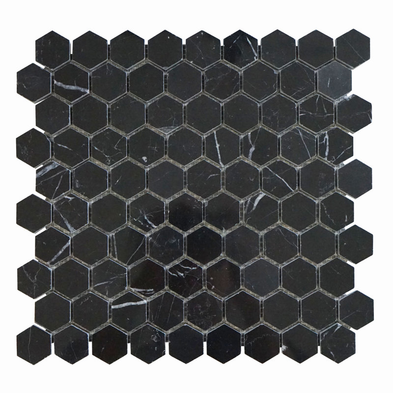 1.25" x 1.25" Honeycomb Marble Mosaic Wall & Floor Tile, Nero Marquina