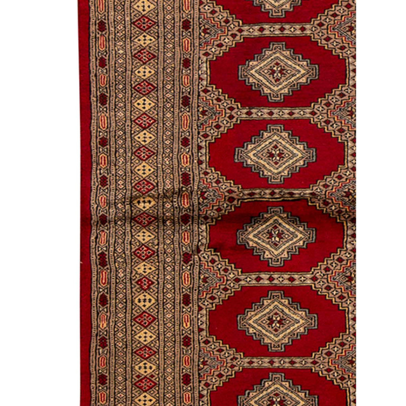 Tapis rouge en laine noué à la main de conception unique 4 pi 1 po x 5 pi 6 po