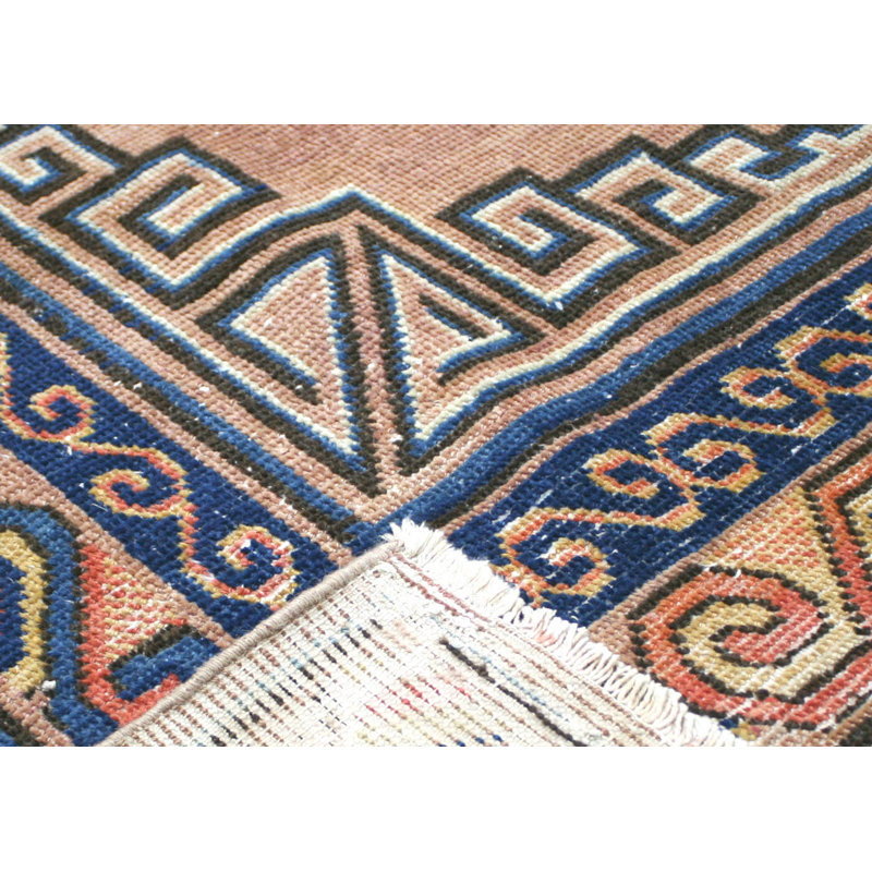 Tapis de couloir unique en laine noué à la main de style années 1900 de 6 pi 10 po x 14 pi 3 po rose / noir