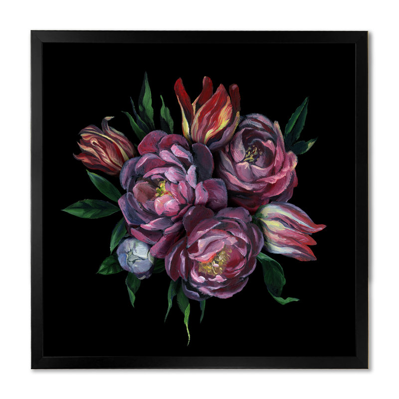 Bouquet pastel mauve et rose, Impression noire sur toile encadrée, H 36 po x l 36 po x P 1,5 po