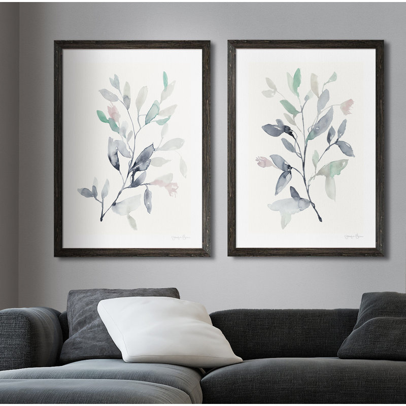 Water Branches I - ensemble de 2 reproductions, H 20 po x l 16 po x P 1,25 po, Toile encadrée, Ébène
