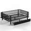 Lit plateforme double avec tiroirs de rangement, structure de lit de jour en métal, conception de tuyau rond de sécurité améliorée, profil bas, BlackNoBoxSpring-278202403