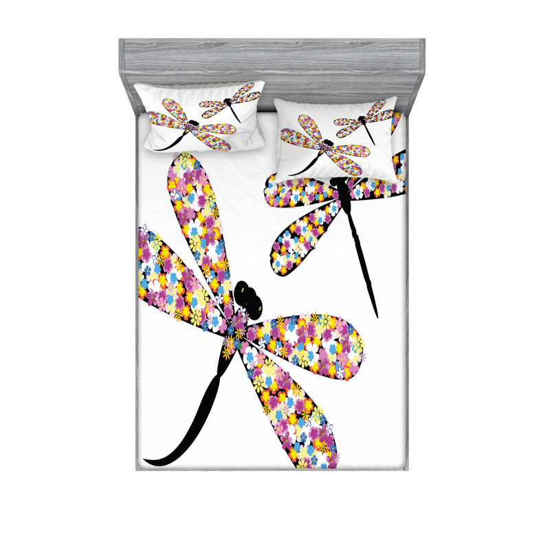 Ensemble de draps papillons et libellules, Ensemble de drap pour grand lit avec drap-housse