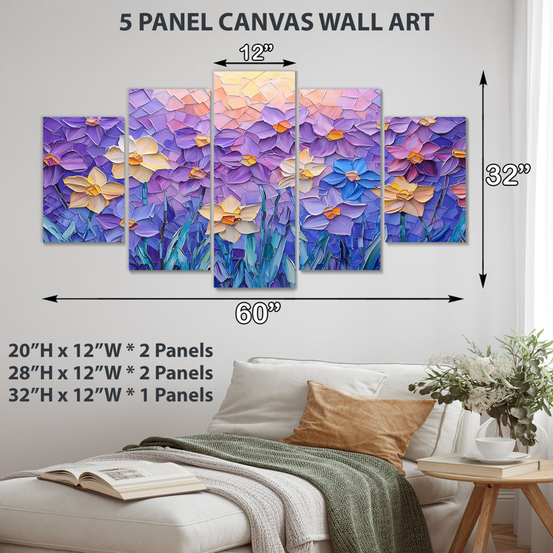 Lavande Harmony Of Daffodils In Summer I - Daffodils, impression sur toile 5 panneaux