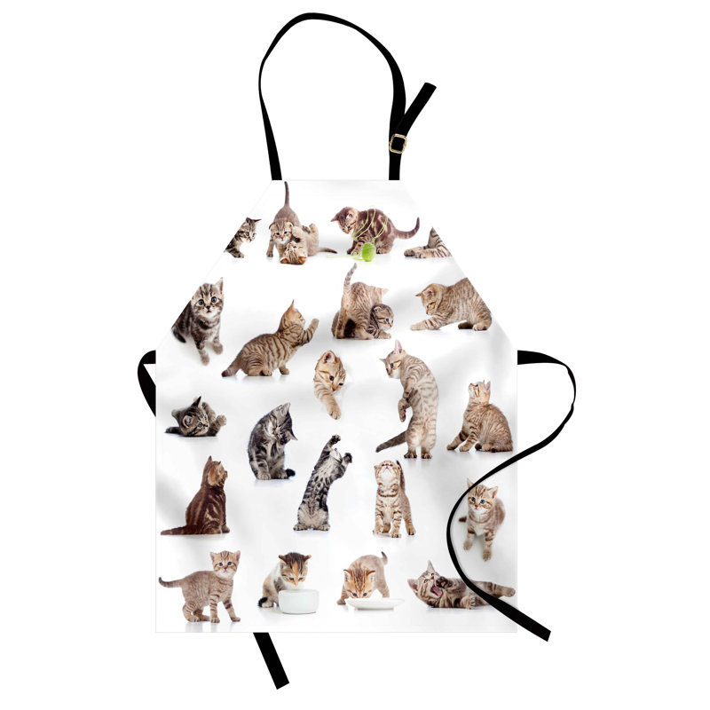 Tablier pour chat East Urban Home unisexe, image amusante de chats enjoués, taille adulte, brun noir blanc