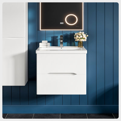 Meuble-lavabo mural blanc l 24 po x P 17 po avec comptoir en acrylique blanc et lavabo intégré Giddens