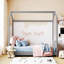 Lit double en bois de velours, gris