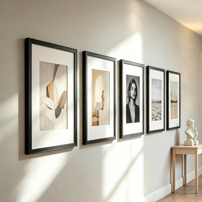 Ensemble de 5 cadres photo 11×14, cadres muraux en PVC avec verre PS et passe-partout sans acide – Affichage horizontal/vertical pour photos, œuvres d'art, certificats