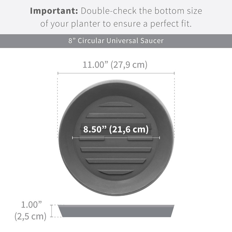 Circular Universal Round Planter Saucer, 1" H x 11" W x 11" D, Weathered Concrete