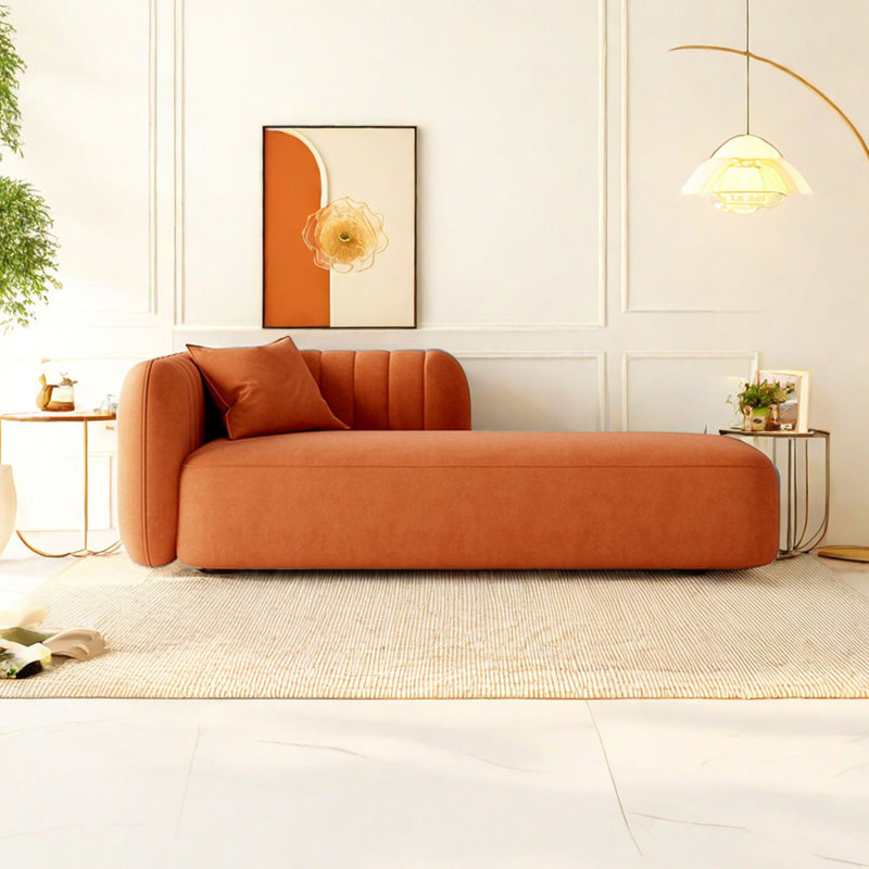 Chaise longue rembourrée Flannelette, Accoudoir à gauche (vu de face), Orange