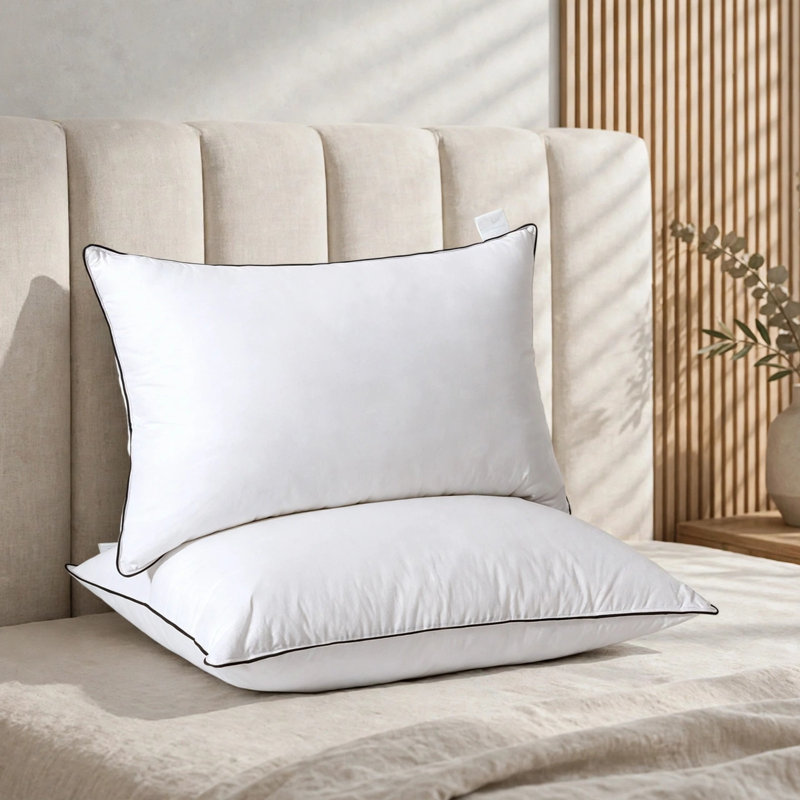 Feather & Down Pillows Medium Support with 100% Organic Cotton Cover, Standard Size, Standard