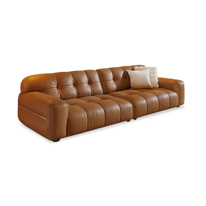  Coussin modulaire en cuir véritable, H 33,86 po x l 90,55 po x P 37,4 po, Brun
