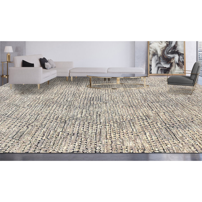 Geometric Area Rug in Natural/Charcoal, Rectangle 9' x 12'
