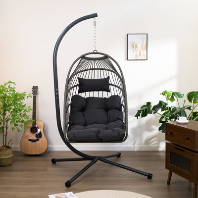 Fauteuil à œufs moderne avec support - fabrication en fer + PE, coussin respirant, tissu imperméable pour l'extérieur pour la véranda et le jardin, support à hauteur réglable, poids de 51,52 lb, relaxation