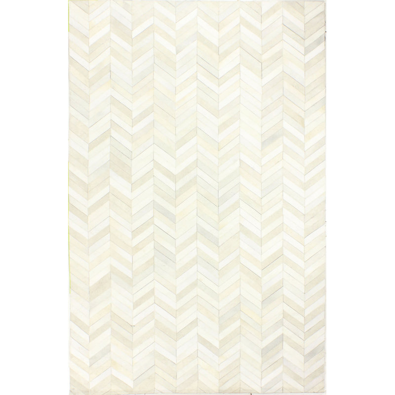 Handmade White Geometric Cowhide Patchwork Area Rug
