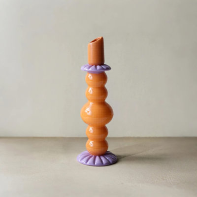 Porte-bougie moderne en verre soufflé à la main en forme de gourde, chandelier en verre de couleur orange et mauve pour décoration de table de salle à manger
