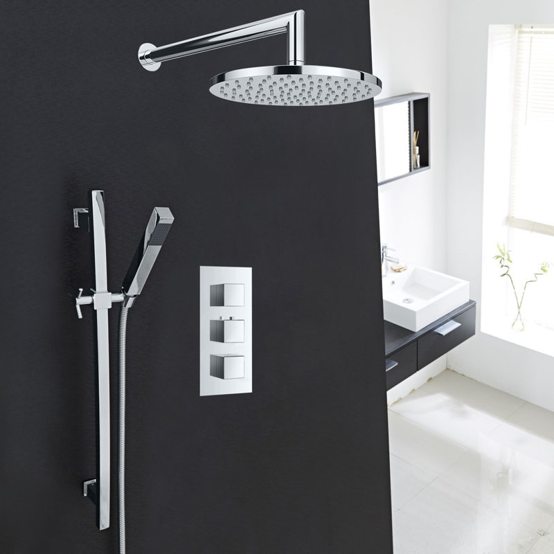 Ensemble de pomme de douche mural chromé avec douchette Juno