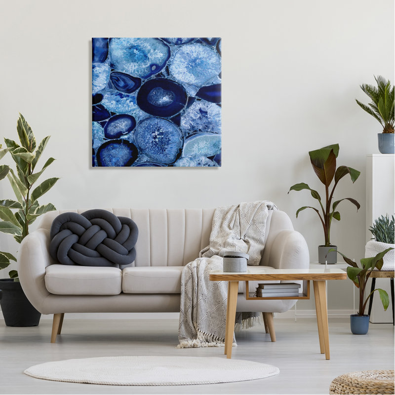 Blue Geode Crystals Abstract Canvas Wall Art, 30" x 30"