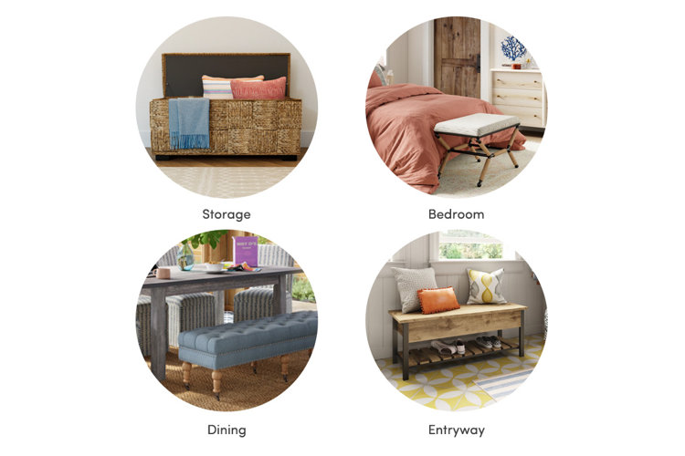 collage with storage benches, bedroom benches, dining benches, and entryway benches
