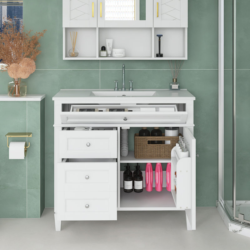 36'' Freestanding Bathroom Vanity With Top Sink, White