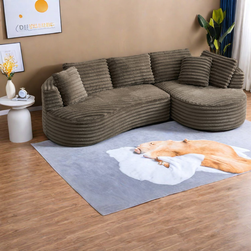 Compression Corduroy Sectionals, Modern Curved L Shape Home Lounge Sofa