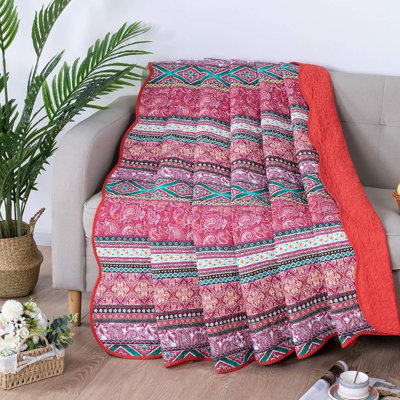 HoneiLife Bohemia Red Cotton sofa blanket 60X78 Inch lightweight summer blanket