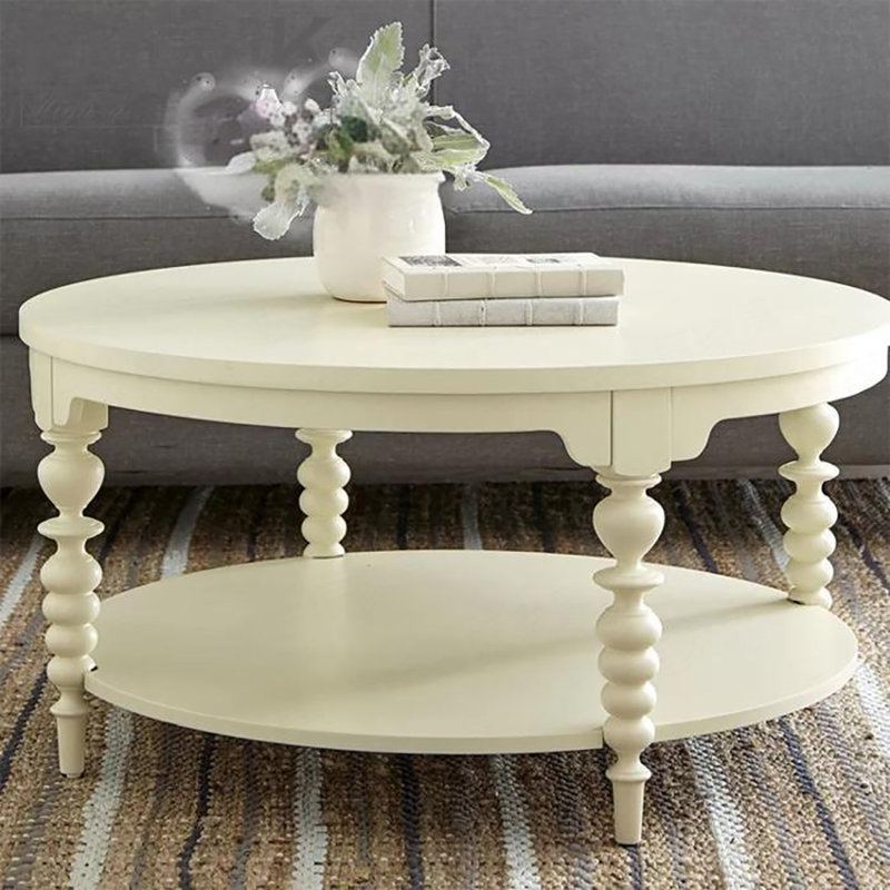 American round ivory white end table