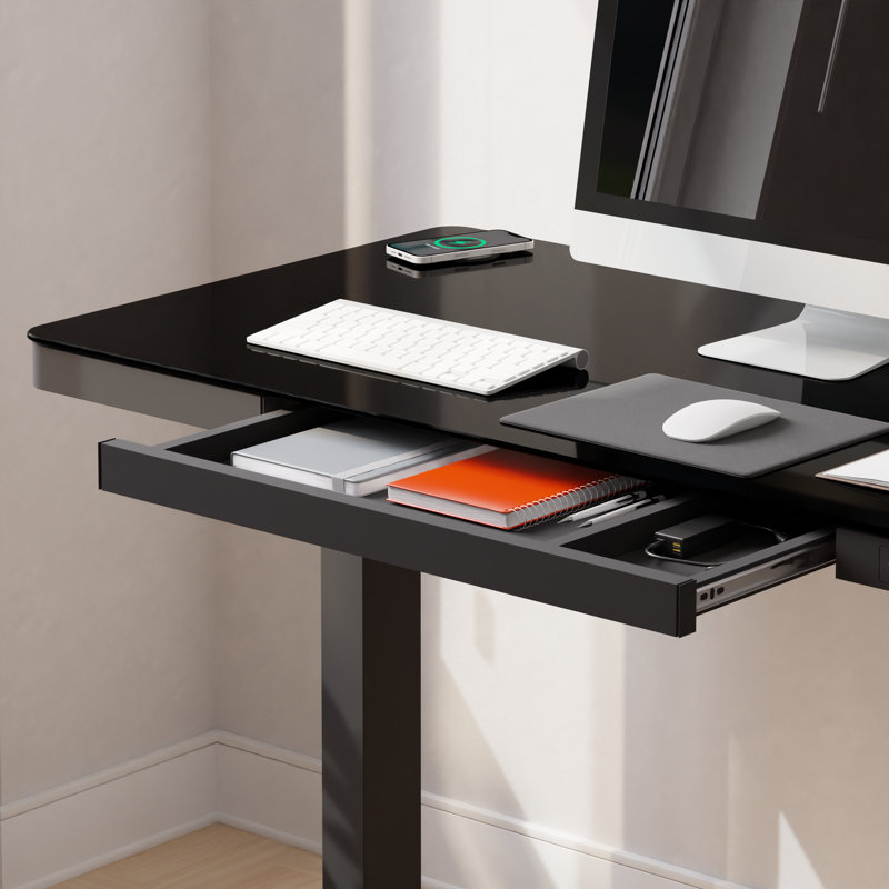 Willsbridge 120Cm W Height Adjustable Rectangular Computer Desk, Black