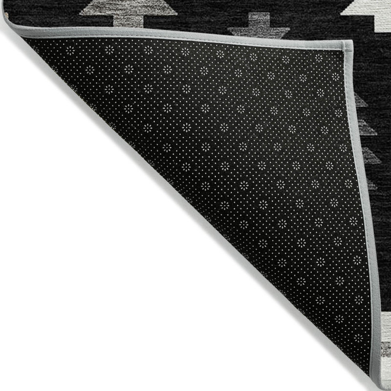 Tapis intérieur / extérieur noir lavable 8 pi x 10 pi ivoire et taupe Southwestern
