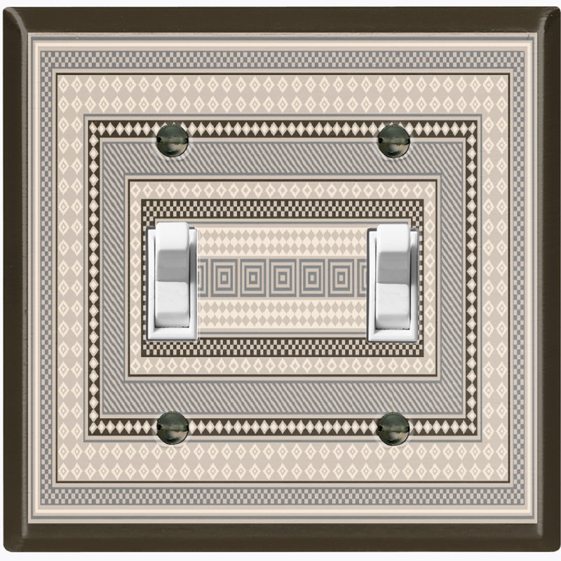 Geometric Pattern Gray Nature Themed 2 - Gang Toggle Light Switch Standard Wall Plate