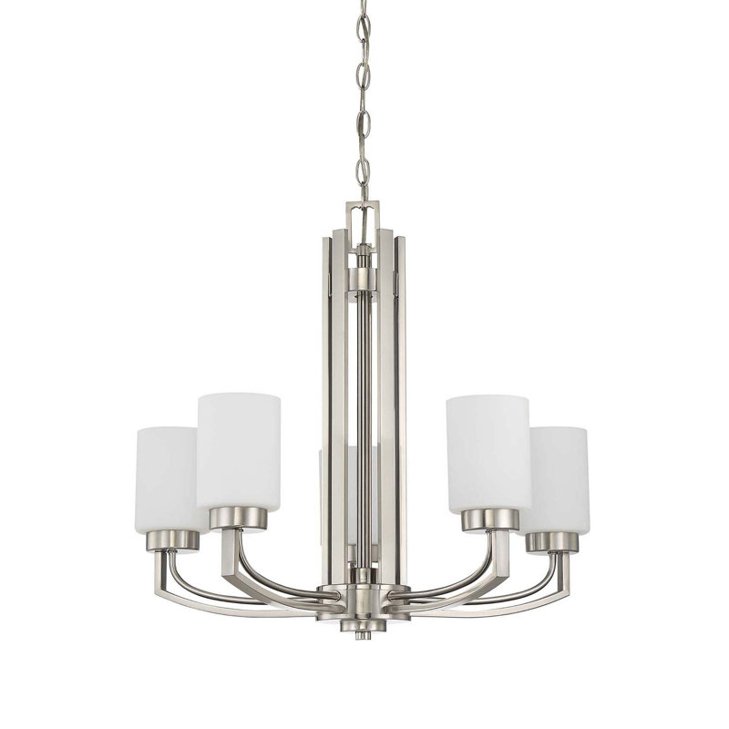 Lustre tambour 5 lumières à abat-jour Hier, Nickel satiné
