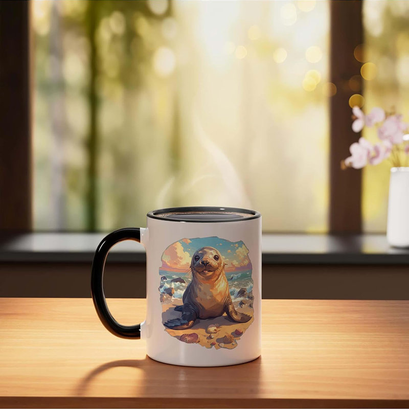 Sea Lion Ceramic Mug, Black/White, 11oz