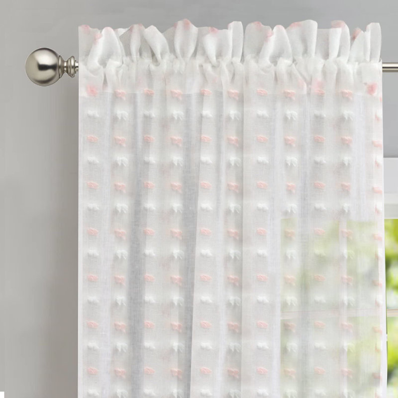 Paire de rideaux transparents avec passe-tringle Cioffi, Blanc / rose