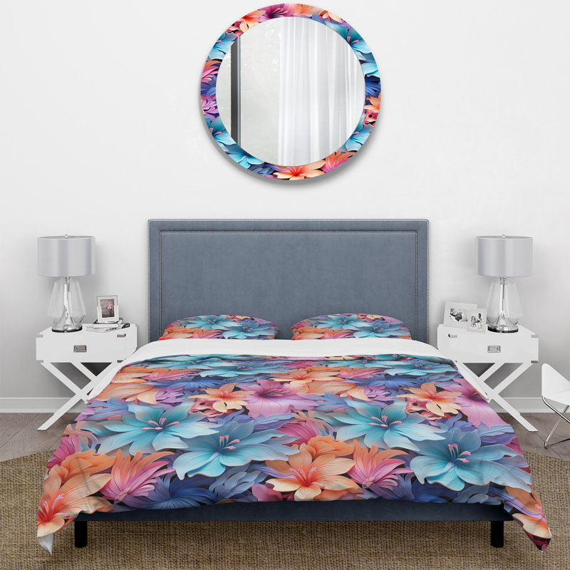 Literie Tropical Dreamscape Iii, Housse de couette pour grand lit et 2 taies décor