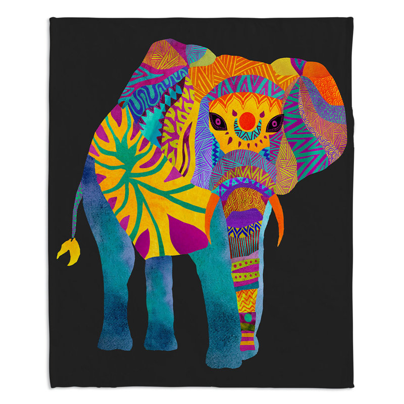  Jeté d'éléphant fantaisiste, l 68 po x L 80 po, Bleu / Mauve / Orange