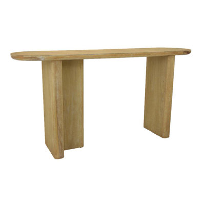 Console, plateau à rebords arrondis, pieds à panneaux, bois brun de 63 po XL