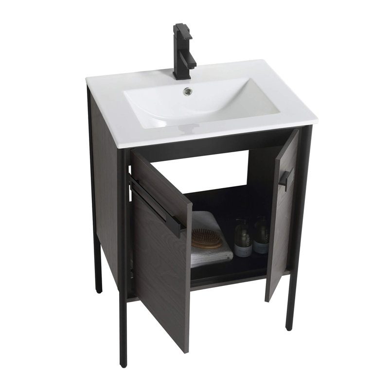 Meuble-lavabo simple 24 po, Chêne noir, Noir mat