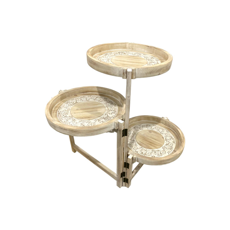 Rustic Light Brown Wooden 3-Tier Round Plant Stand