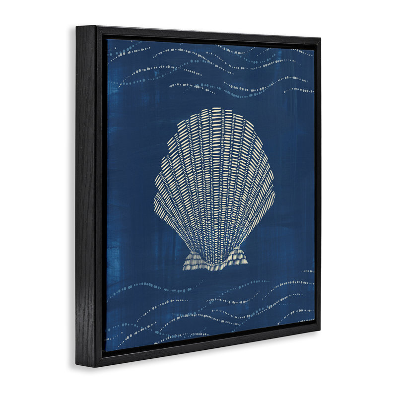 «Clam Shell» sur toile flottante encadrée bleue par Jetty Home, LLC, Cadre flottant noir de jais, H 18 po x l 18 po