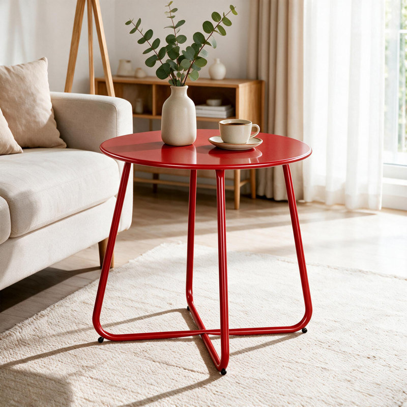 Table d'appoint ronde en acier de 45 cm (17,7 pouces) avec pieds croisés, rouge, Rouge