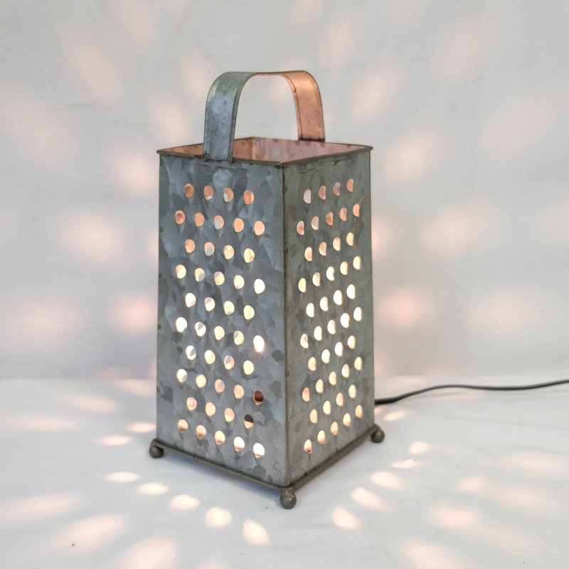 Galvanized Metal Cheese Grater Plug-in Lantern Light
